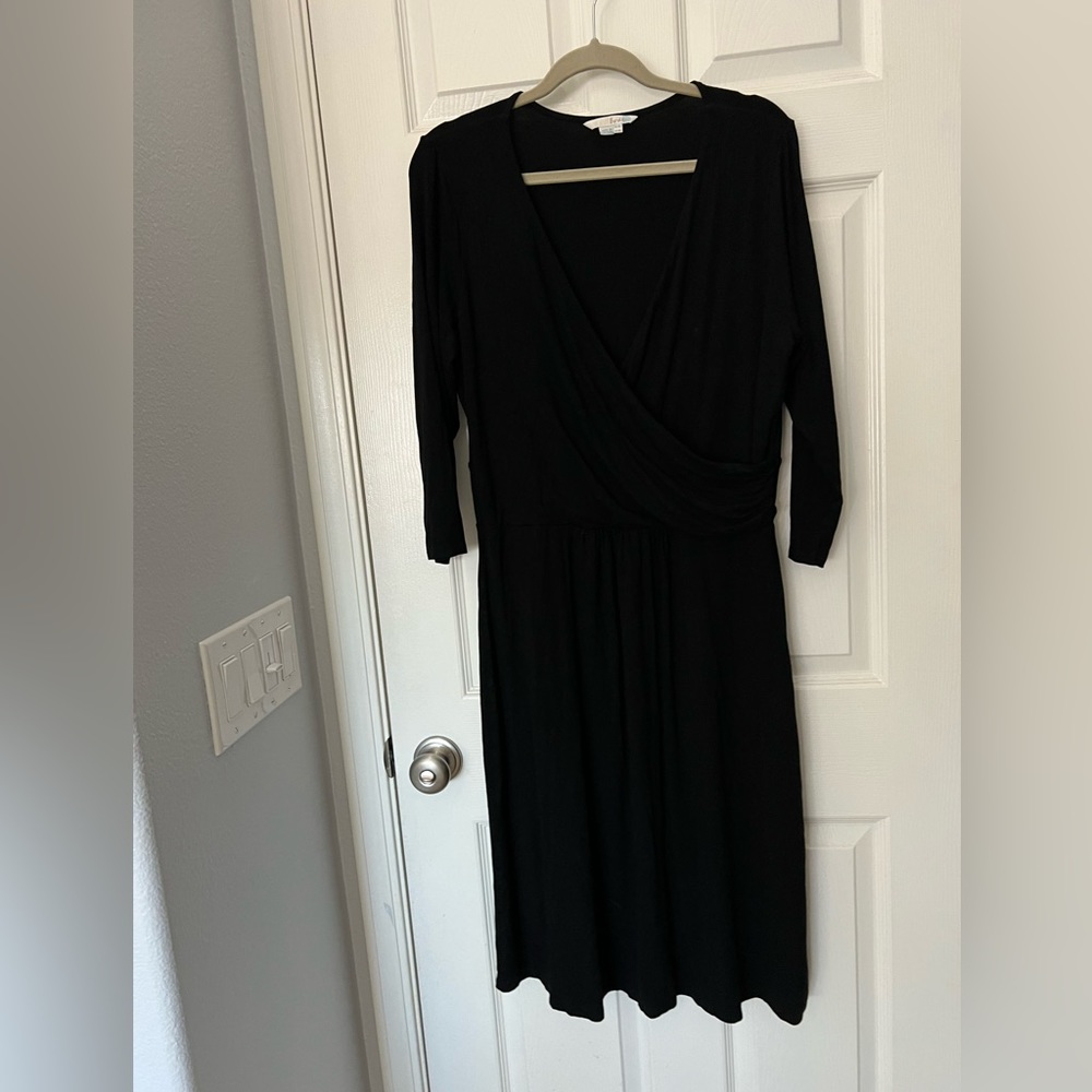 Boden Black Long Sleeve Wrap-Style Midi Dress